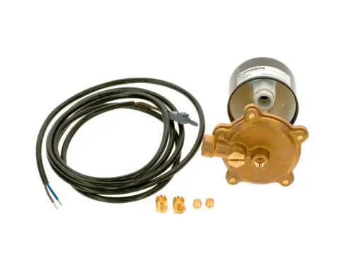 Bosch Sperrschalter mit elektrischen Anschlüssen, einer metallischen Gehäuseeinheit und mehreren Zubehörteilen.